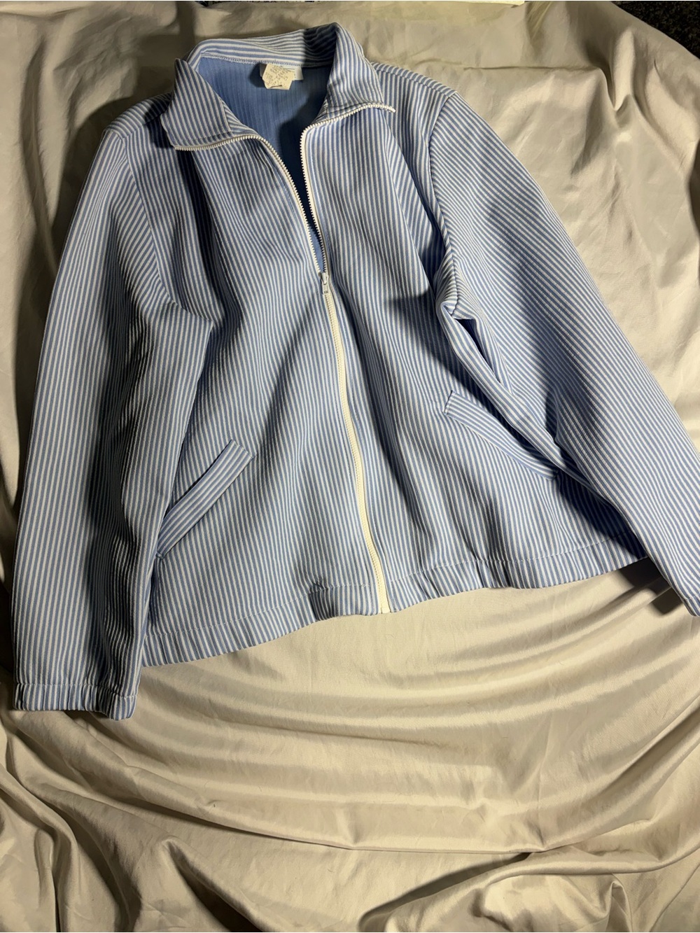 Vintage village fair Light Blue Striped Zip-Front Women's Jacket